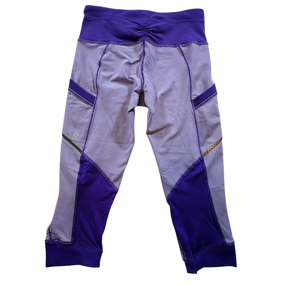 Lululemon Run Turbo Crop Womens 4 Purple Striped Luxtreme Athletic Leggings - Picture 2 of 7